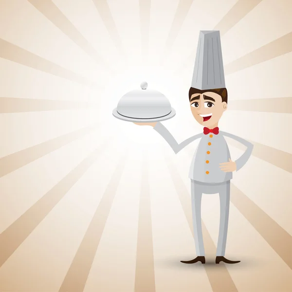 Cartoon chef with food tray — Stock Vector