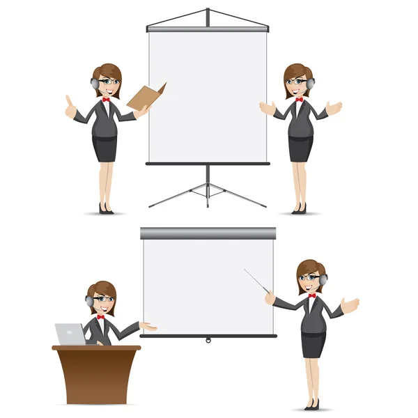 Cartoon affärskvinna med presentation styrelse — Stock vektor