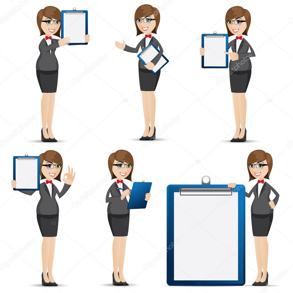 cartoon businesswoman with blank board set