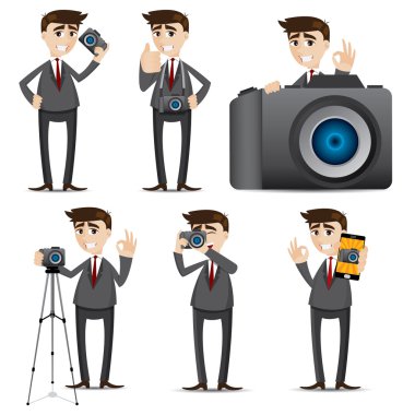 karikatür işadamı dslr fotoğraf makinesi ile