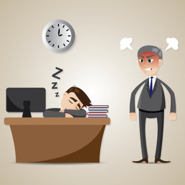 karikatür işadamı uyuyan ve öfkeli patron