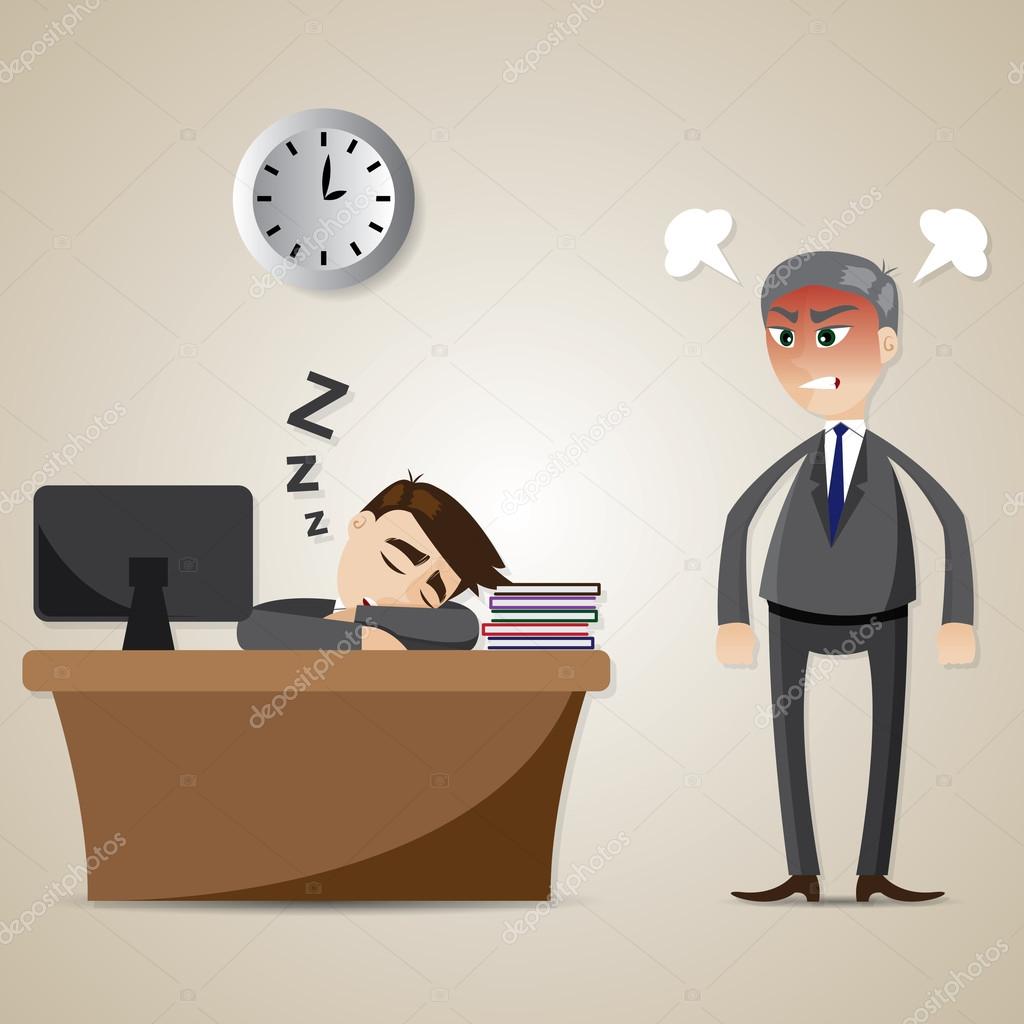 cartoon businessman sleeping and angry boss