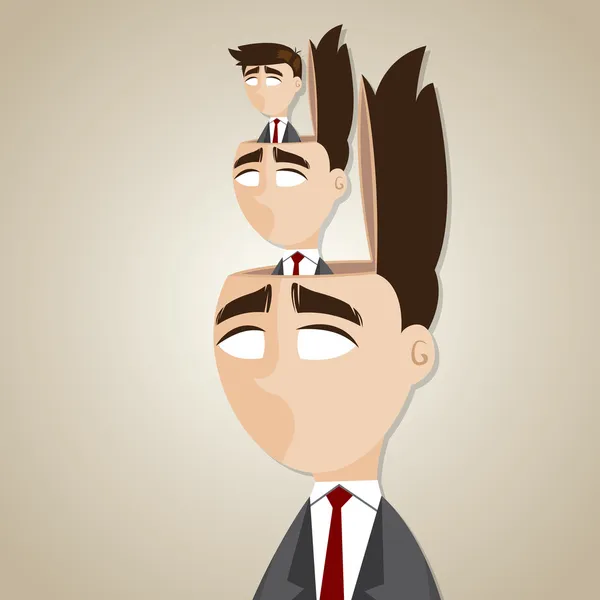 Dibujos animados duplicado hombre de negocios en su cabeza — Vector de stock