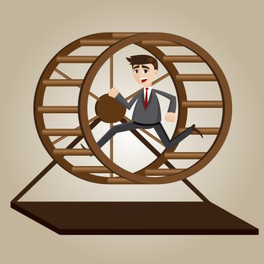 fare tekerlek içinde çalışan karikatür işadamı