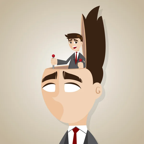 Karikatur Geschäftsmann Kontrolle Kopf — Stockvektor