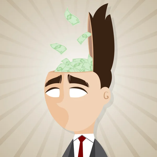 Cartoon businessman with cash from his head — Stock Vector