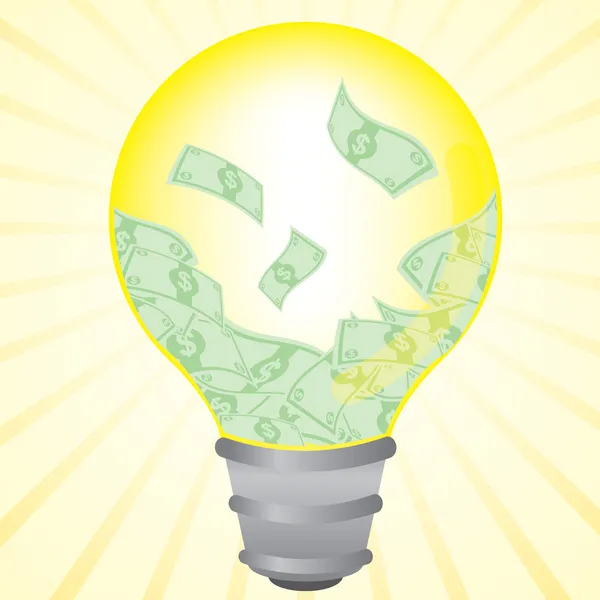 Geld contant geld in idee lamp — Stockvector