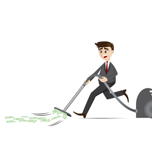 Cartoon businessman with vacuum cleaner — Stock Vector