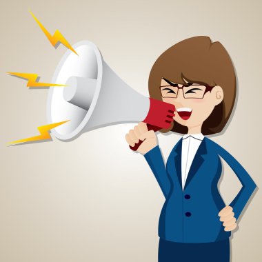 cartoon businesswoman shout out with megaphone clipart