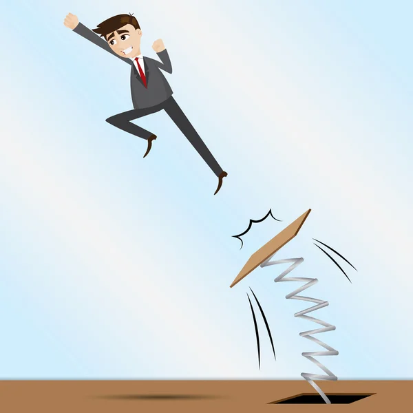 Cartoon businessman jumping on springboard — Stock Vector