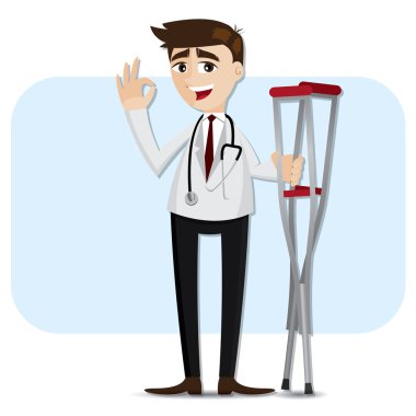 koltuk değneği ile karikatür doktor