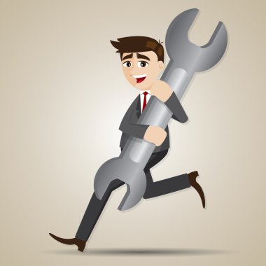karikatür işadamı taşıyan büyük İngiliz anahtarı