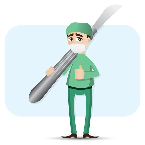 Cartoon surgeon carrying scalpel — Stock Vector