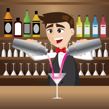 karikatür barmen dökerek kokteyl