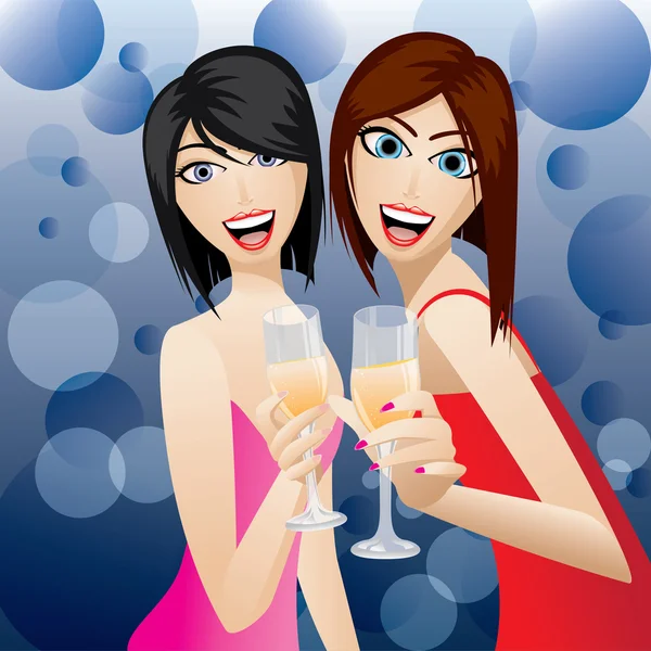 Cartoon sexy women with glass of cocktail — Stock Vector