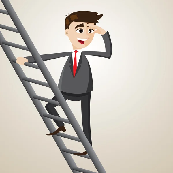 Cartoon businessman climb ladder and looking for opportunity — Stock Vector