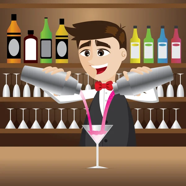 Cartoon barman gieten cocktail — Stockvector