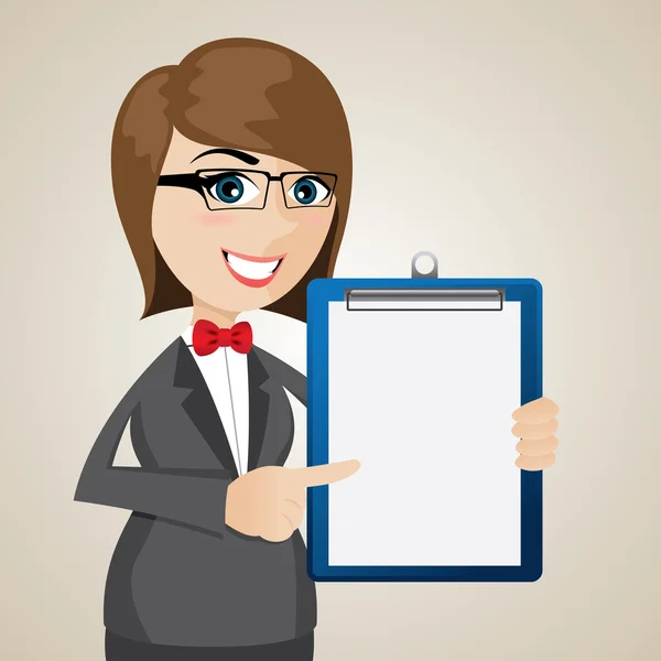 Dessin animé femme d'affaires avec tableau blanc de présentation — Image vectorielle