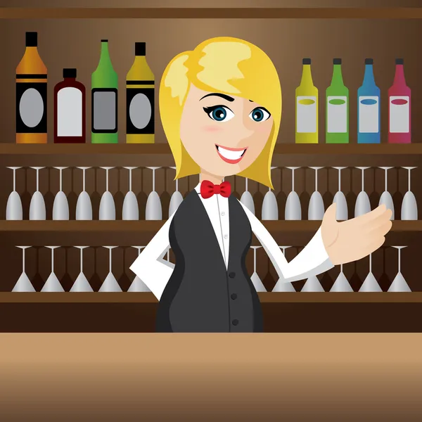 Desenho animado menina bartender no bar cocktail —  Vetores de Stock