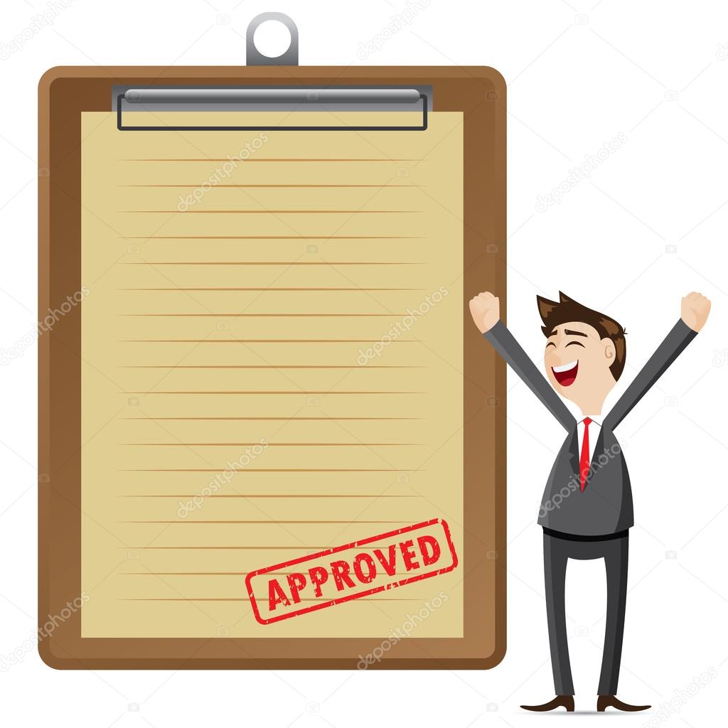 Cartoon businessman with approved document