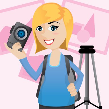 çizgi film kamerası ve tripod ile şirin fotoğrafçı