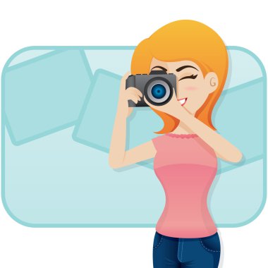 karikatür sevimli kız kamera ile fotoğraf çekmek