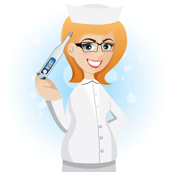 Enfermeiro dos desenhos animados com termômetro — Vetor de Stock