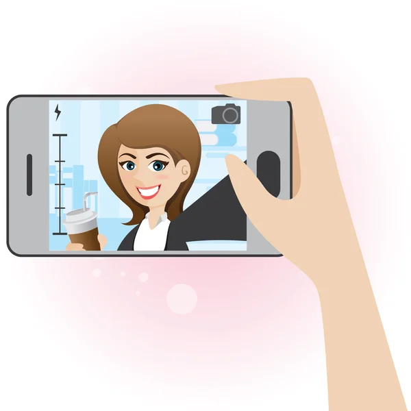 Desenho animado bonito menina tomar selfie foto — Vetor de Stock