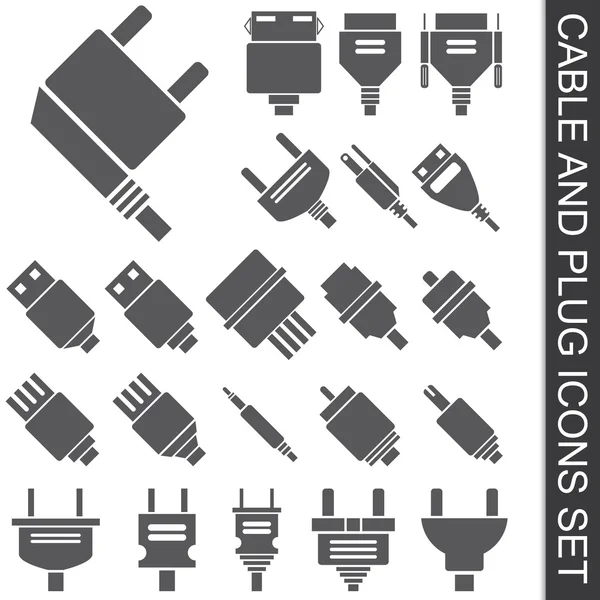 Cable and plug icons set — Stock Vector