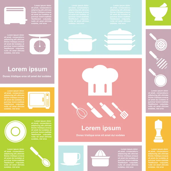 Platte ontwerp keuken pictogrammen interfaceset — Stockvector