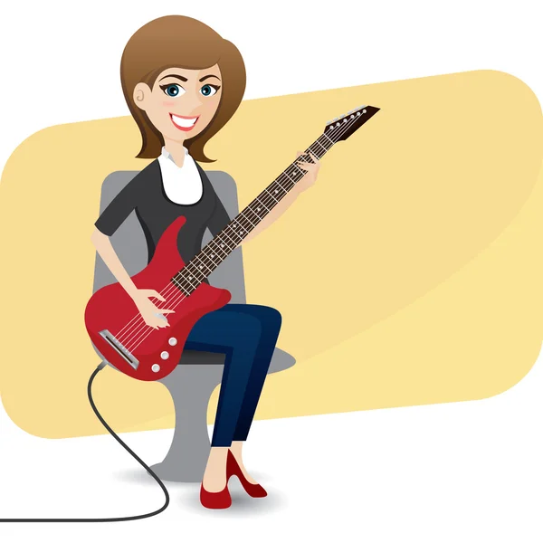 Desenho animado bonito menina tocando guitarra elétrica —  Vetores de Stock