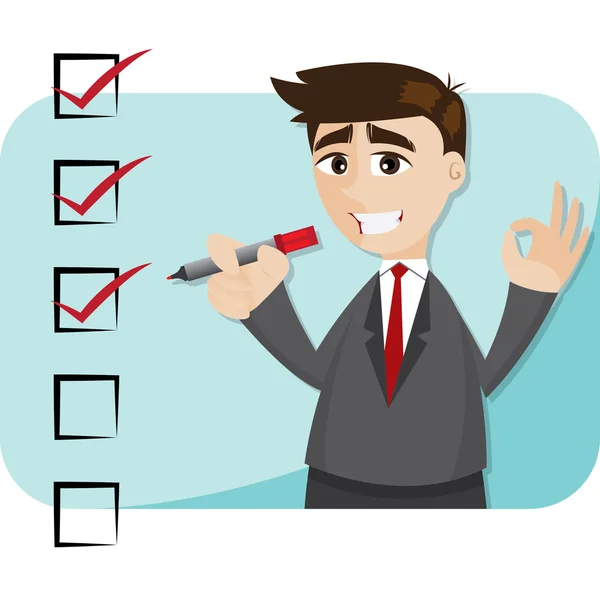 Cartoon zakenman met checklist — Stockvector