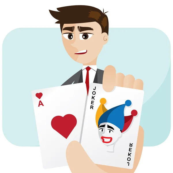 Cartoon businessman draw joker card — Stock Vector