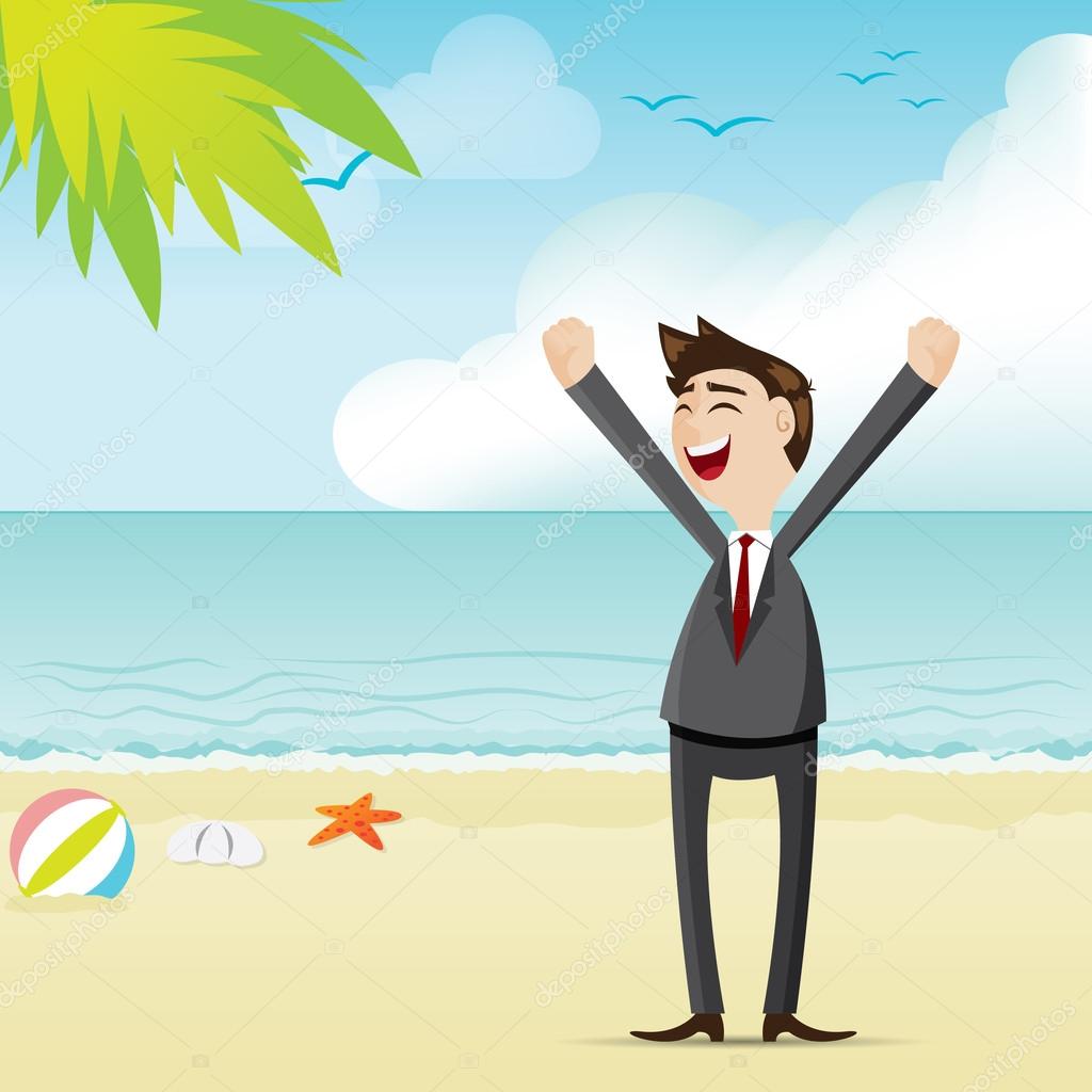 Homme Daffaires De Dessin Animé Sur La Plage Image