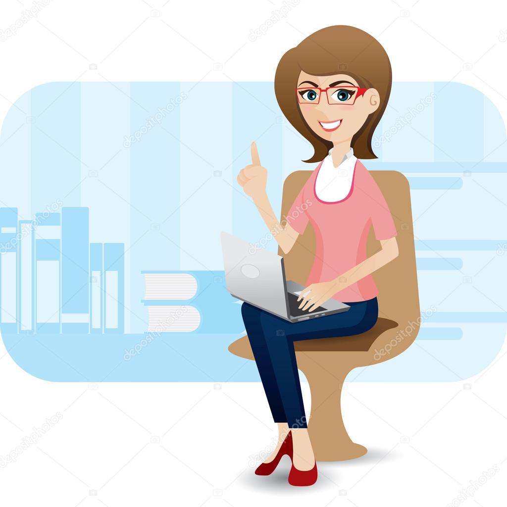 Images girl on laptop cartoon Cartoon cute girl with laptop at
