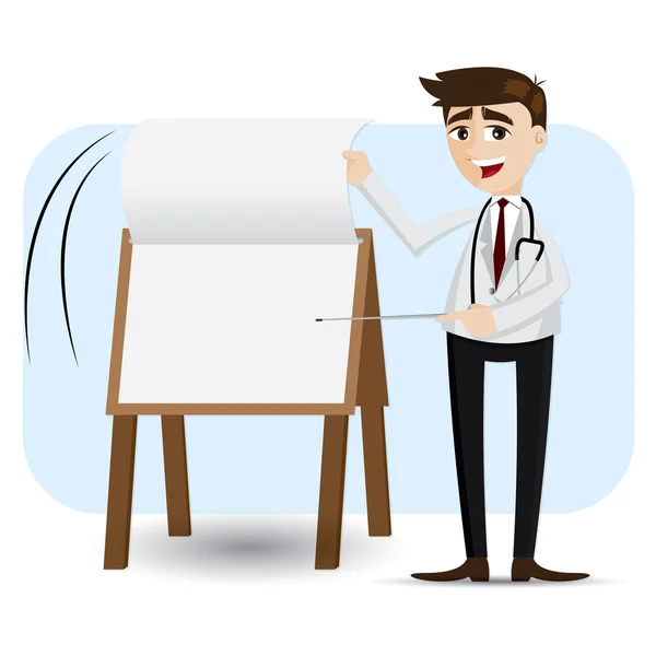 Cartoon doctor flip paper on presentation board — Stock Vector