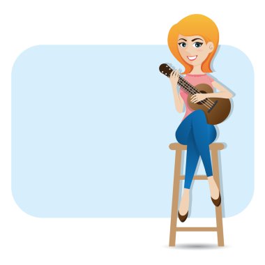Ukulele oynarken karikatür akıllı kız