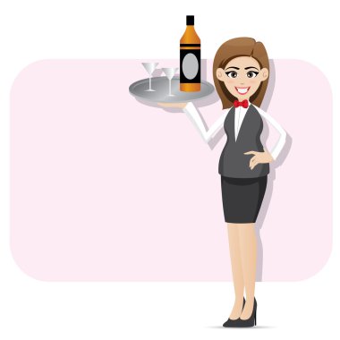 alkol tepsi ile hizmet veren karikatür garson