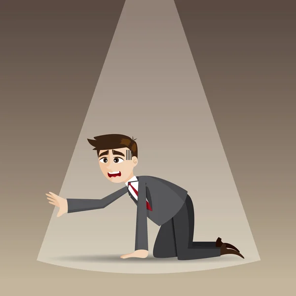 Cartoon hopeless businessman kneel on floor — Stock Vector