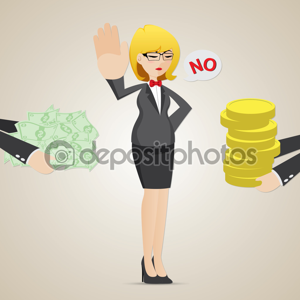 cartoon businesswoman refuse money from another person