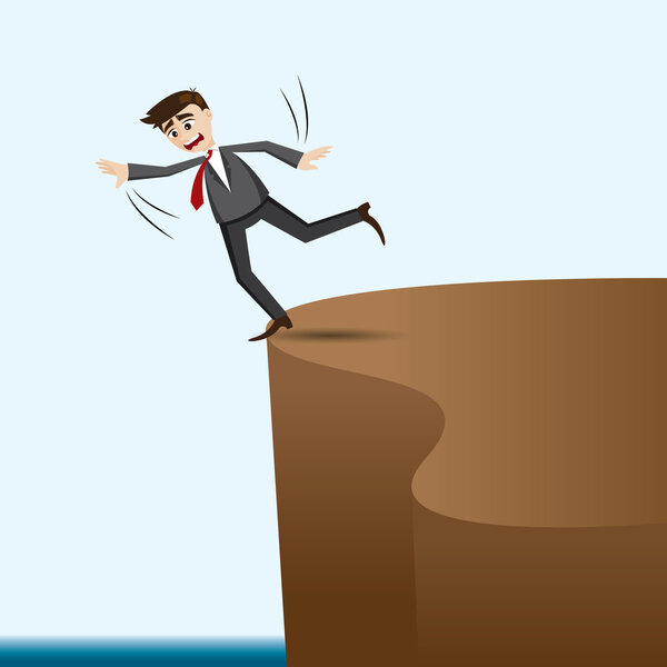 cartoon businessman risky on cliff