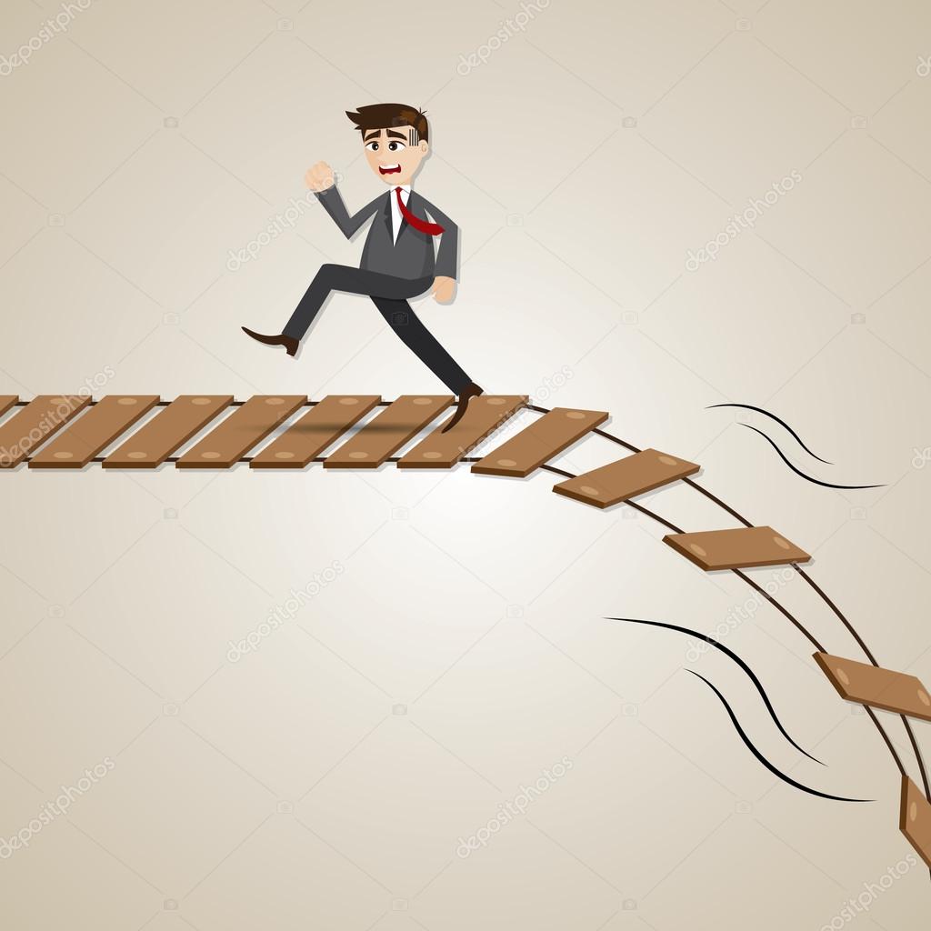 Cartoon businessman run away from broken rope bridge Stock Vector by  ©Noppadol 48037815