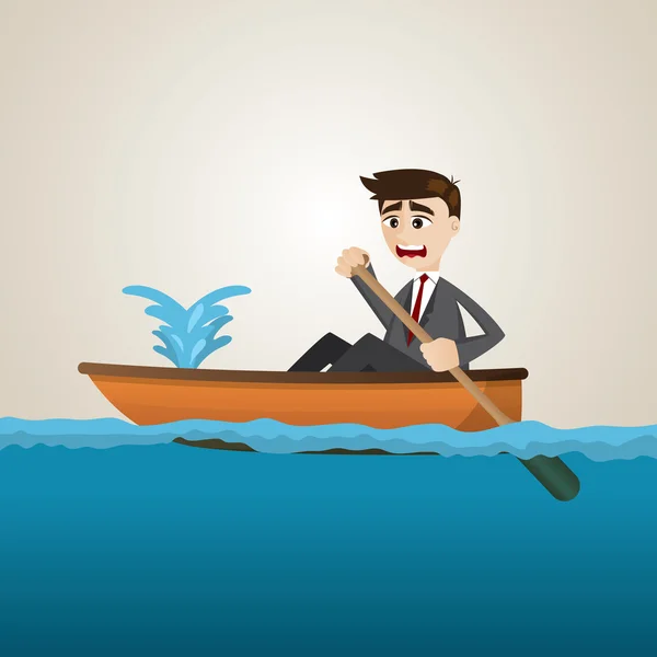 Cartoon businessman with leaking boat — Stock Vector