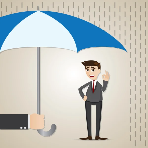 Kreslený podnikatel pod deštníkem — Stockový vektor