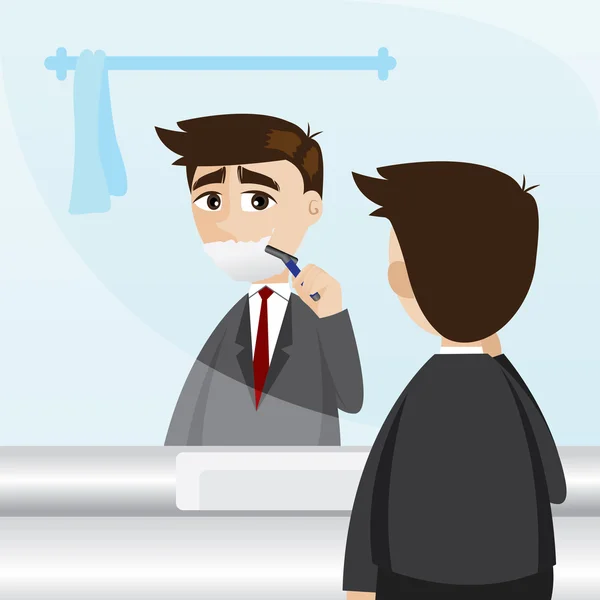 Cartoon businessman shaving in toilet — Stock Vector