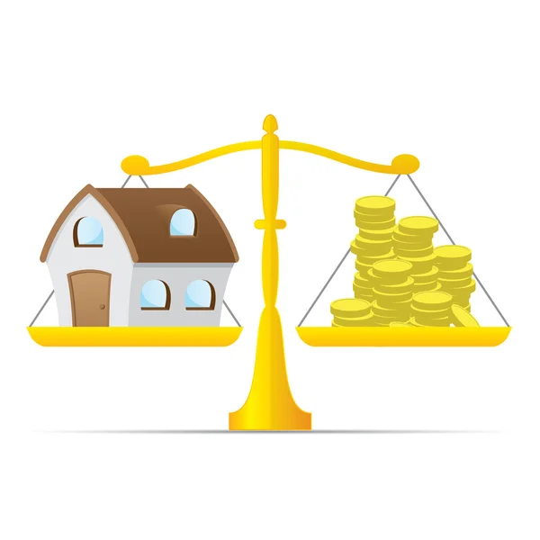 Hus och pengar på balans skala — Stock vektor