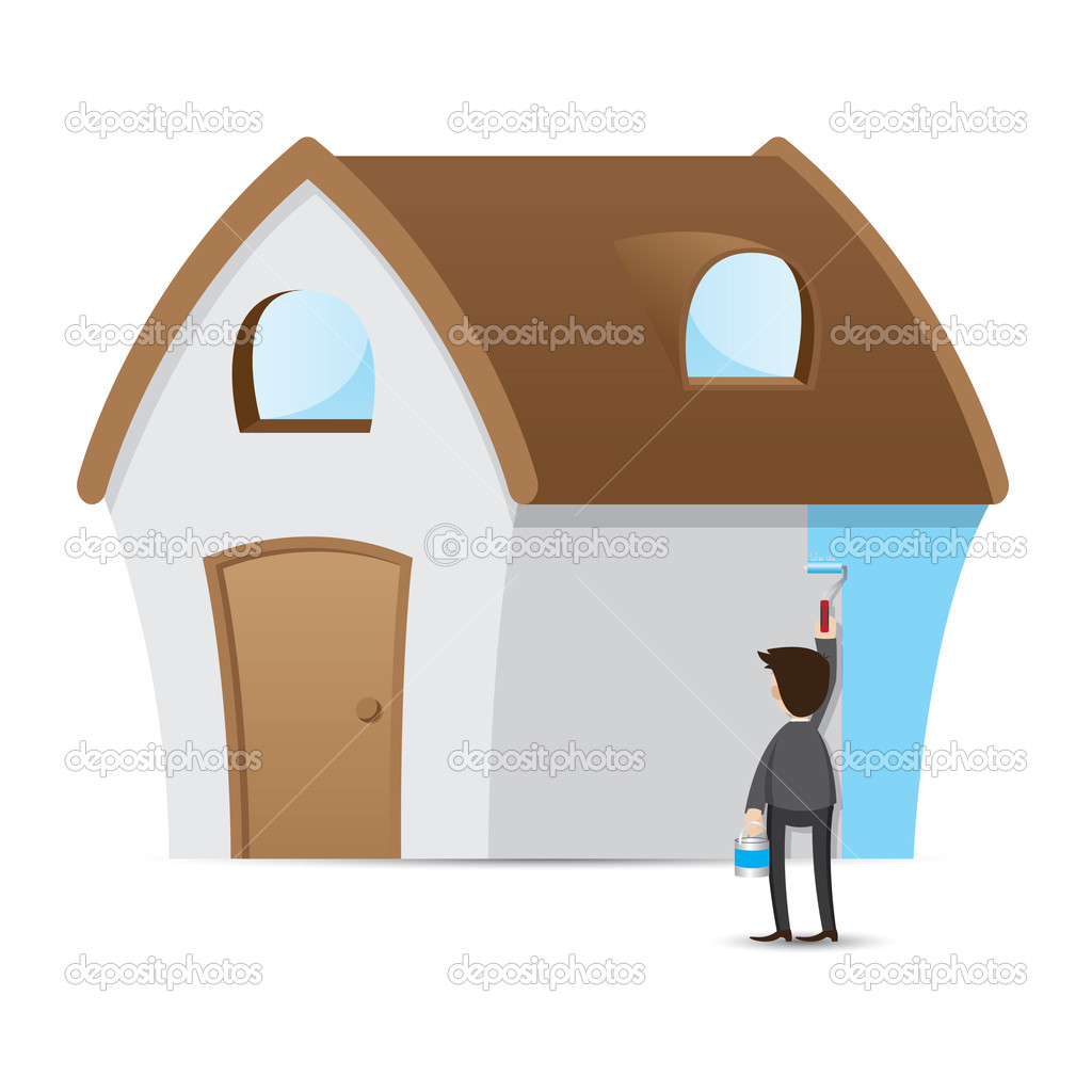 Cartoon Businessman Painting House Vector Image By C Noppadol Vector Stock 49009653