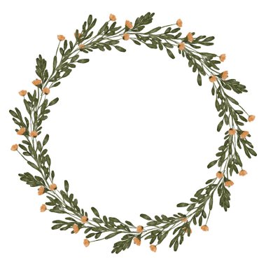 Yaprak çemberi çelenk kenarlı suluboya sarı çiçek