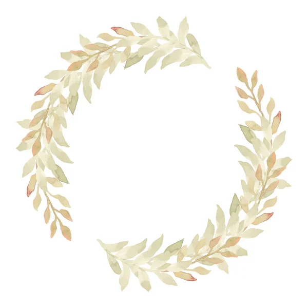 Leaf Foliage Watercolor Circle Frame Wreath — Stock vektor