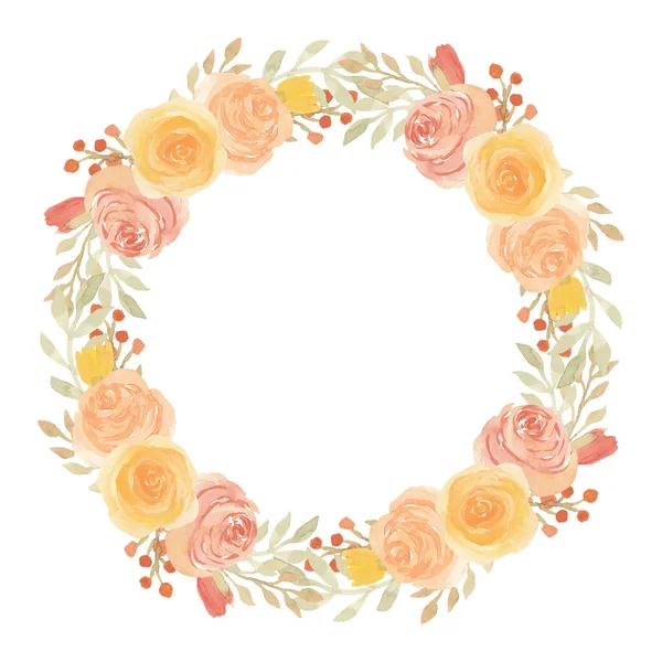 Watercolor Rose Flower Floral Arrangement Wreath — Stock Vector